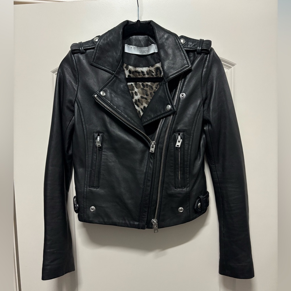 IRO Black Leather Biker Jacket Dylan Size 36 Lambskin Cropped Moto US 4 XS/S - Picture 3 of 12
